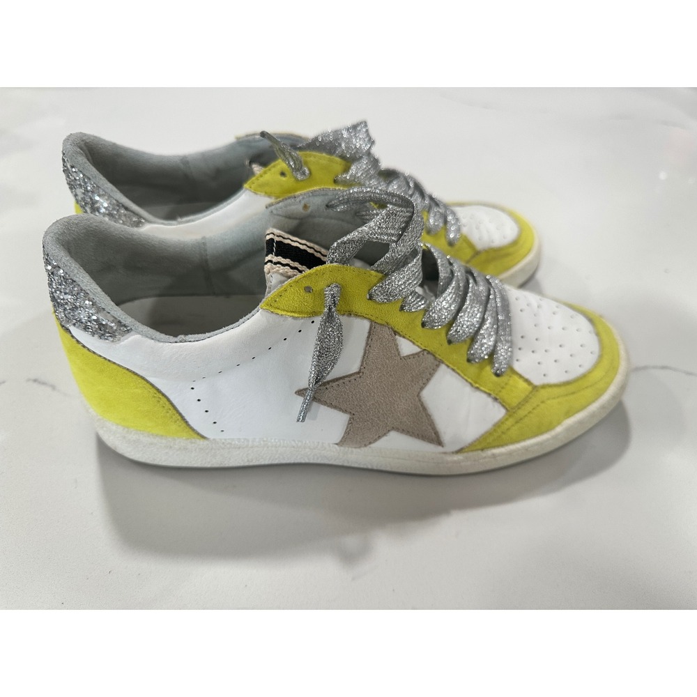 Shu Shop Paz Neon Yellow Glitter Star Low Top Sneakers Womens Size 8